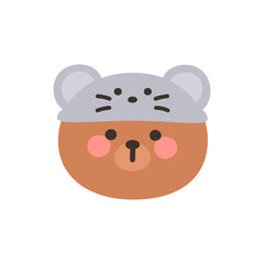 Korean Style Bear Head Cartoon with Gray Mouse Hat