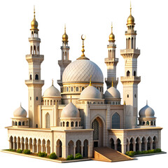 Obraz premium Stunning architectural design of a grand mosque with golden domes and on transparent background holy