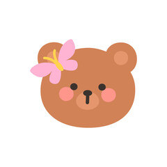 Korean Style Bear Head Cartoon with Pink Butterfly Hair Pin