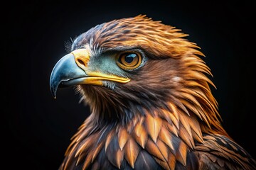 Fototapeta premium Majestic Tawny Eagle on Black: Striking Wildlife Photography