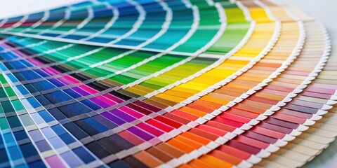 Close-up of an open color guide swatch with vibrant hue on a plain background, art supply