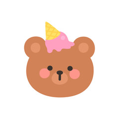 Fototapeta premium Korean Style Bear Head Cartoon with Ice Cream Cone Hat