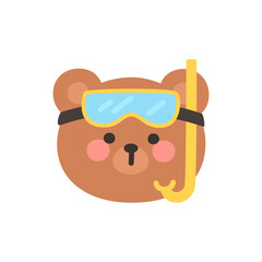 Korean Style Bear Head Cartoon with Snorkel and Diving Mask