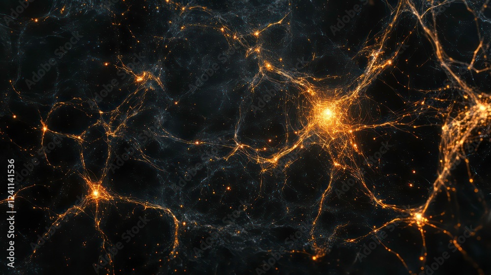 Wall mural abstract technology background with a graphic illustration of a cyber network, artificial neurons gr
