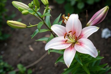 Obraz premium Overhead shot of lily flower in a garden, natural, nature photography, landscape