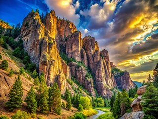 Fototapeta premium Majestic Profile Rock Formation in Poudre Canyon, Colorado - Dramatic Landscape Photography