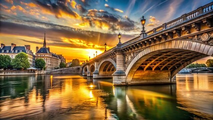 Obraz premium Majestic Sene River Bridge at Sunset: Panoramic View of Architectural Landmark