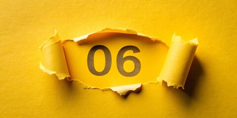 May 6th Calendar Date: Torn Paper Hole Reveals Yellow Background - Spring Concept