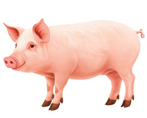 Isolated Realistic Pink Pig Side View Illustration