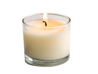 A glowing candle flame dances atop melting wax in a dark glass, casting a warm light for relaxation or a romantic celebration