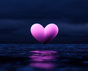 Fototapeta premium A serene pink heart shape floating on dark water, symbolizing love and tranquility.