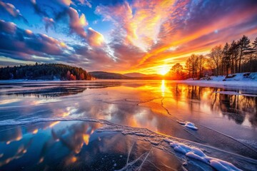 Majestic Sunrise Reflecting on a Frozen Lake - 4K Winter Landscape Photography