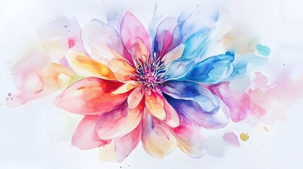 Fototapeta premium Watercolor Painting of a Colorful Abstract Flower