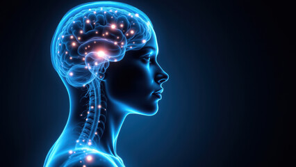 Obraz premium Image showcases a detailed representation of VNS, Vagus Nerve Stimulation, with an overlay on a human head model emphasizing the nerve's pathway.