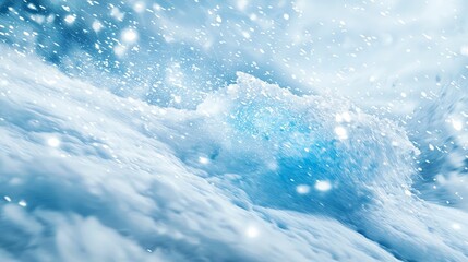 Obraz premium Winter-themed background with a blurred avalanche effect, glowing icy textures, and wind trails emphasizing rapid motion