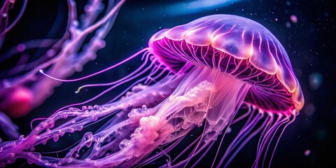 Fototapeta premium Mesmerizing Jellyfish Ballet: Purple Underwater Macro Photography