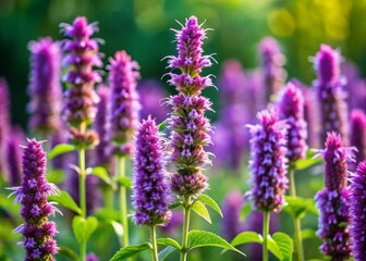 Obraz premium Mexican Hyssop (Agastache mexicana) Blooming in Garden, 2020 - Vibrant Purple Flowers