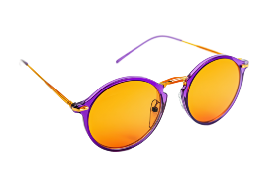 Isolated Round Purple Sunglasses with Orange Gradient Lenses