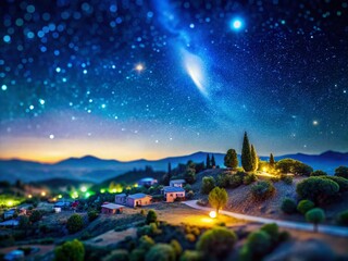 Miniature Big Dipper & Neowise Comet Night Sky - Tilt-Shift Astrophotography