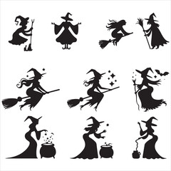 set of vector witches silhouette	