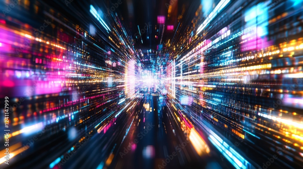 Poster dynamic visual representation of fast-moving digital data in vibrant colors