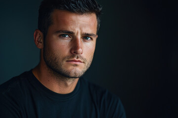Fototapeta premium Intense expression of a young man in natural light setting indoors