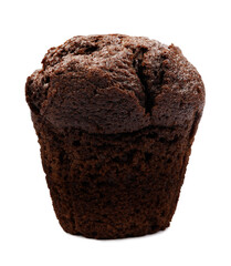Chocolate muffin isolated on white background.