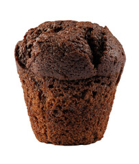 Chocolate muffin isolated on white background.