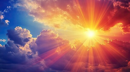 Obraz premium Vibrant Sunset with Colorful Clouds and Rays of Sunlight