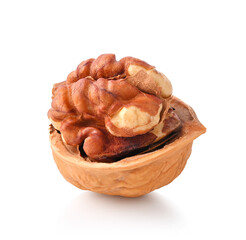 cracked walnut, isolated on white background