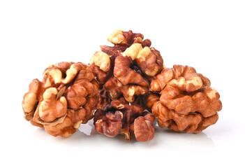 Obraz premium Walnuts, a bunch of peeled walnuts on a white background.