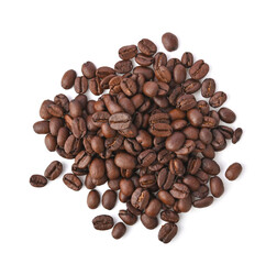 Roasted coffee bean isolated on white background. Top view