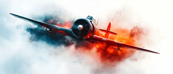 A vintage airplane soars through colorful smoke, showcasing aviation history and thrilling escapes in the sky.