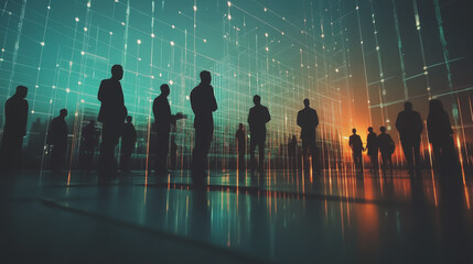 abstract professional business team people innovation connection of line from nail node to node on map background , networking concep