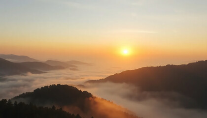 Sunrise Over a Misty Mountain Valley