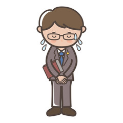 大汗をかいて謝罪する男性弁護士の全身イラスト