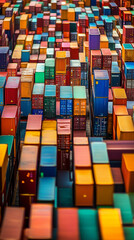 Aerial view of colorful shipping containers in a port, created with generative AI technology  
