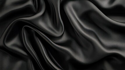 Black Satin Fabric Texture with Elegant Wrinkles and Smooth Finish