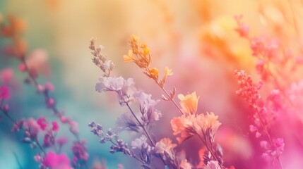 Whimsical pastel gradient floral transition with soft light and delicate flowers