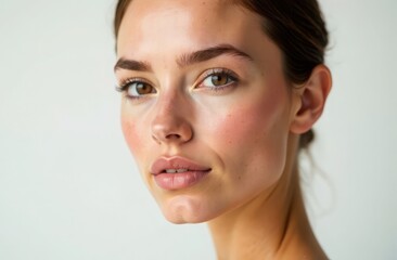 Three-quarter portrait of a young woman on a white background