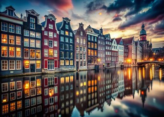 Moody Retro Amsterdam Canal Houses: Faded Photo of Classic Dutch Architecture