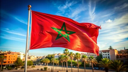 Moroccan National Flag Waving Proudly - Patriotism and Celebration Stock Photo