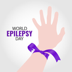 Vector Illustration of World Epilepsy Day. Hand with ribbon.
