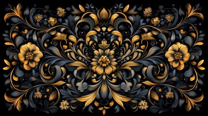 Decorative floral pattern in gold and black showcasing intricate designs and details