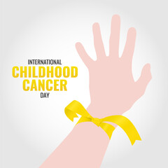 Fototapeta premium Vector illustration of Childhood Cancer Day. Hand with ribbon. 