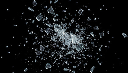 Obraz premium Shattering glass fragments midair capture in high detail with a black background 2