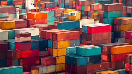 Aerial view of colorful shipping containers in a port, created with generative AI technology  
