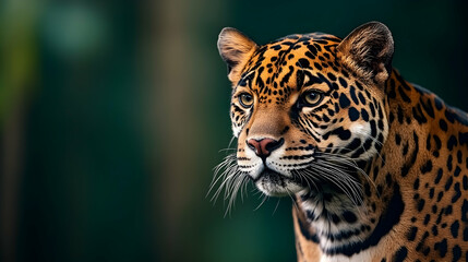 Obraz premium Majestic jaguar portrait, jungle backdrop, wildlife conservation