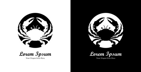The logo design is in the shape of a crab combined with a circle and has a modern style