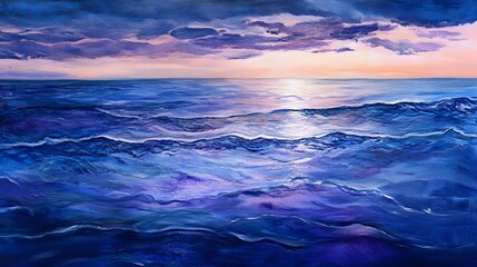 Obraz premium Calming Ocean Waves at Dusk with Colorful Sky and Soft Lighting